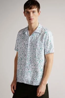 Ted Baker Bartlet White Short Sleeve Revere Printed Shirt