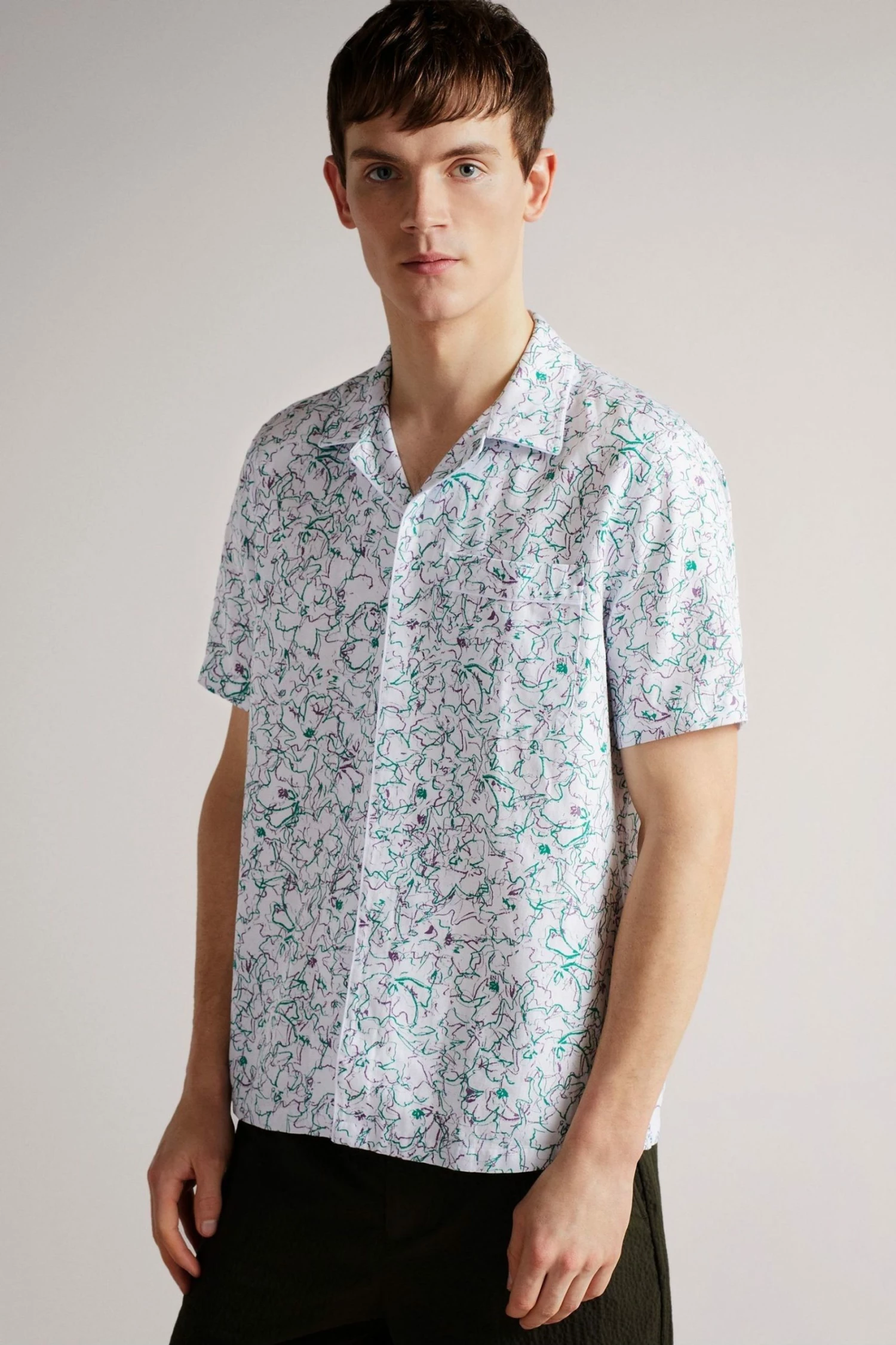 Ted Baker Bartlet White Short Sleeve Revere Printed Shirt 3 Ted Baker Bartlet White Short Sleeve Revere Printed Shirt
