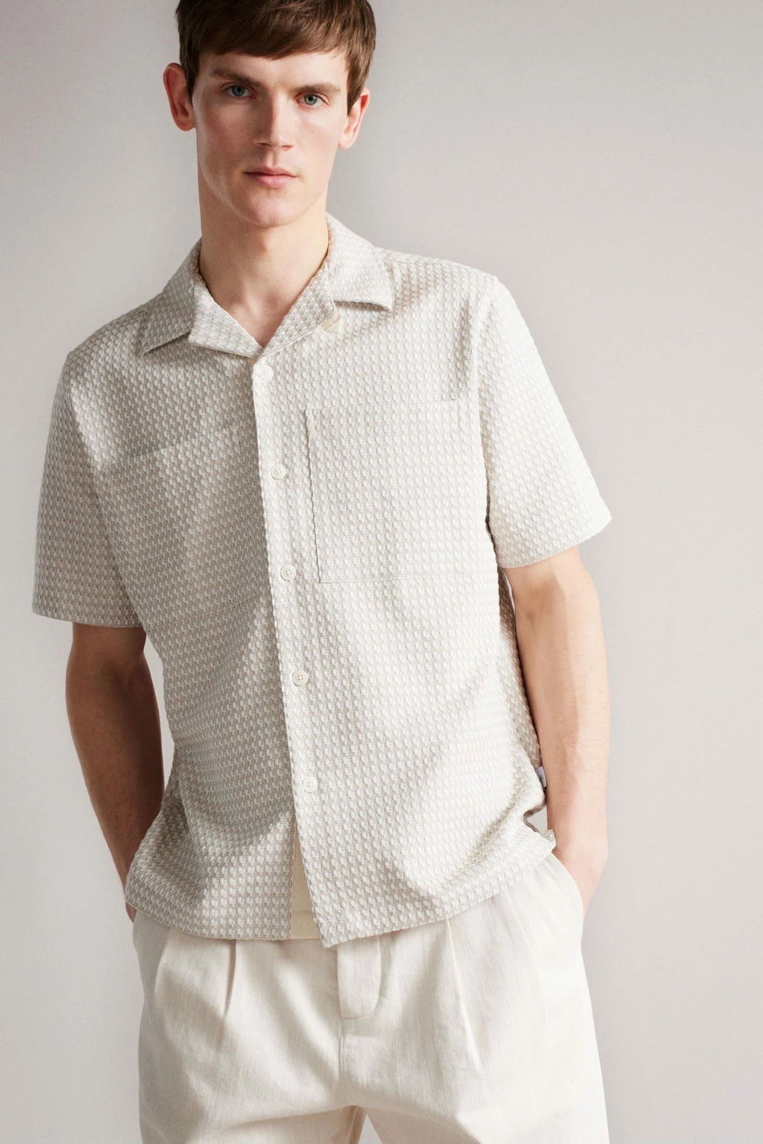 Ted Baker Lovat Ecru Cream Short Sleeve Revere Heavy Texture Shirt 3 Ted Baker Lovat Ecru Cream Short Sleeve Revere Heavy Texture Shirt