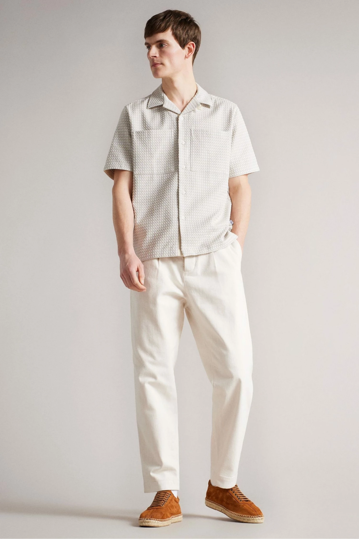 Ted Baker Lovat Ecru Cream Short Sleeve Revere Heavy Texture Shirt 4 Ted Baker Lovat Ecru Cream Short Sleeve Revere Heavy Texture Shirt - Image 2
