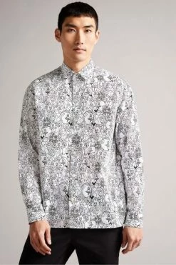Ted Baker White Upland Long Sleeve All Over Character Print Shirt -TED BAKER Sales Store unnamed file 1891