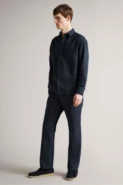 Ted Baker Belvue Blue Long Sleeved Heavy Linen Blend Shirt -TED BAKER Sales Store unnamed file 1894