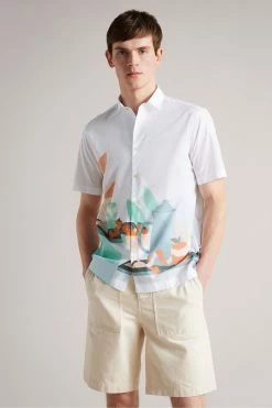 Ted Baker Eilian White Short Sleeve Placement Print Shirt