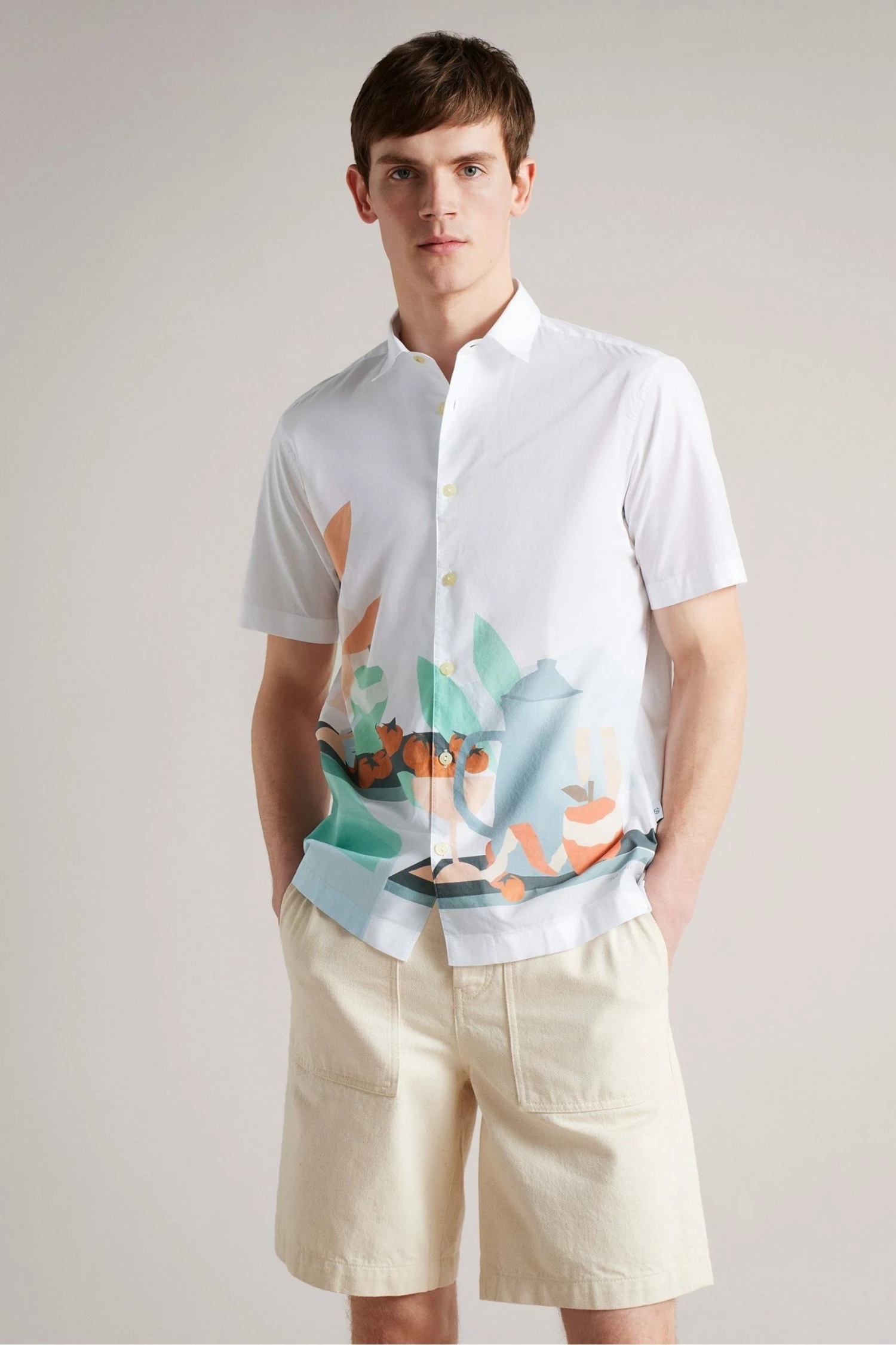 Ted Baker Eilian White Short Sleeve Placement Print Shirt 3 Ted Baker Eilian White Short Sleeve Placement Print Shirt