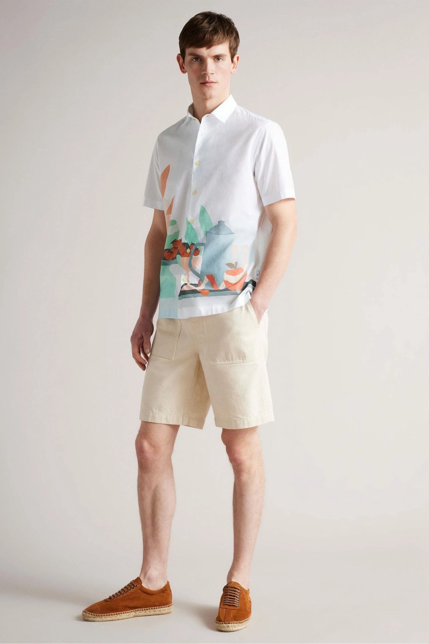 Ted Baker Eilian White Short Sleeve Placement Print Shirt 4 Ted Baker Eilian White Short Sleeve Placement Print Shirt - Image 2