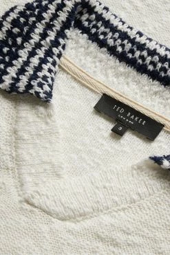 Ted Baker Cream Burlee Long Sleeve Open Striped Collar Crew Shirt -TED BAKER Sales Store unnamed file 1943