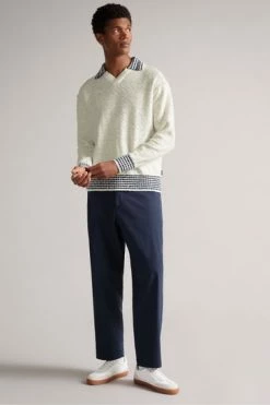 Ted Baker Cream Burlee Long Sleeve Open Striped Collar Crew Shirt -TED BAKER Sales Store unnamed file 1945