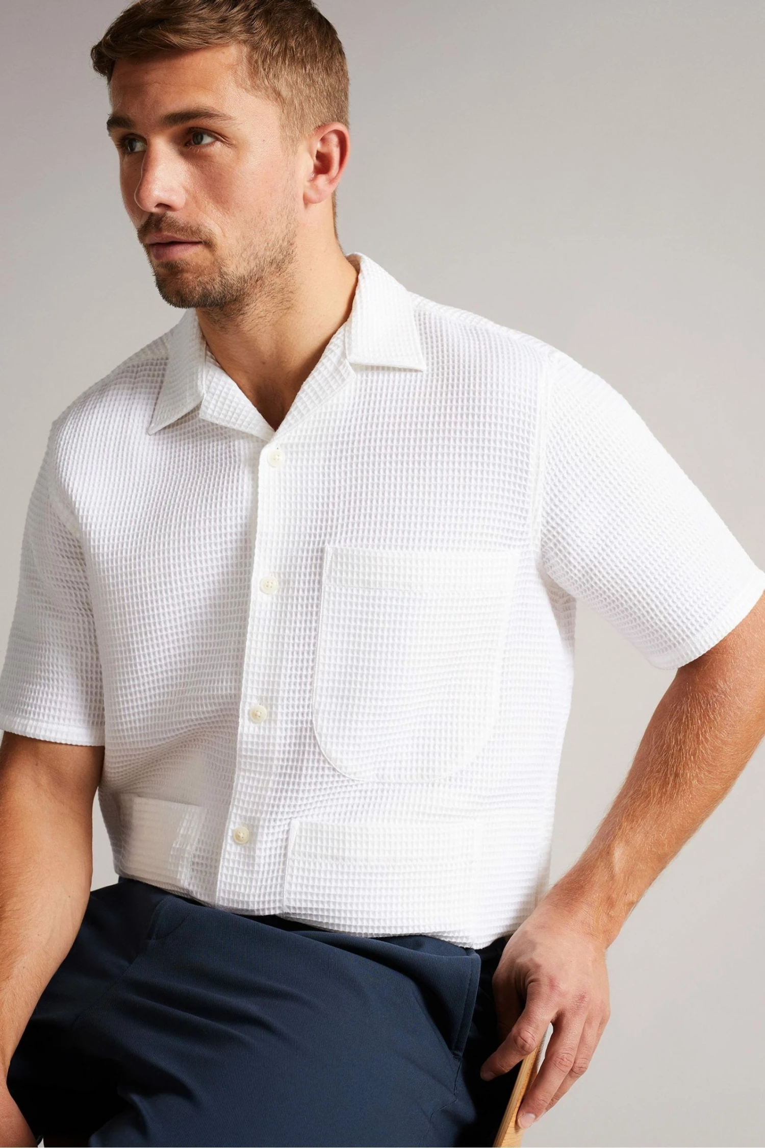 Ted Baker Hargate White Short Sleeve Heavy Texture Shirt 4 Ted Baker Hargate White Short Sleeve Heavy Texture Shirt - Image 2
