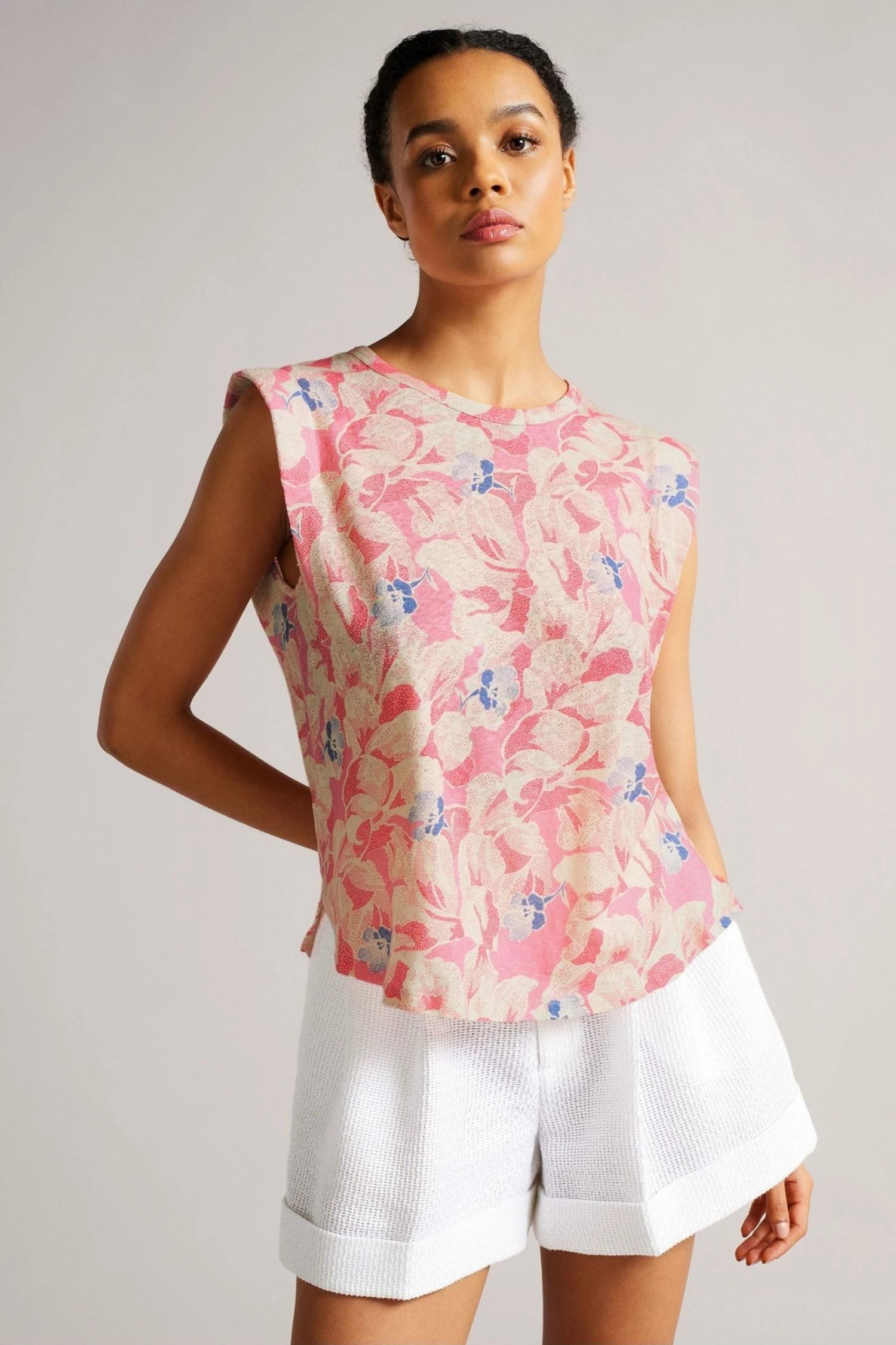 Ted Baker Kashaa Pink Shoulder Pad Linen T-Shirt 3 Ted Baker Kashaa Pink Shoulder Pad Linen T-Shirt