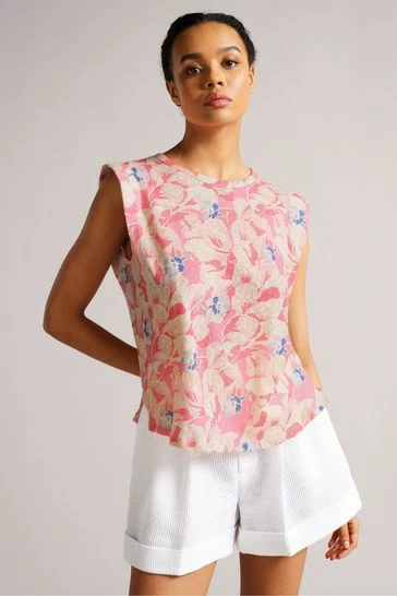 Ted Baker Kashaa Pink Shoulder Pad Linen T-Shirt 8 Ted Baker Kashaa Pink Shoulder Pad Linen T-Shirt - Image 6