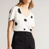 Ted Baker Zariiah White Spot Linen V Neck T-Shirt -TED BAKER Sales Store unnamed file 2052