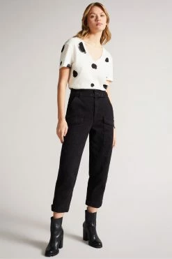 Ted Baker Zariiah White Spot Linen V Neck T-Shirt -TED BAKER Sales Store unnamed file 2053