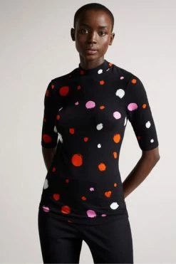 Ted Baker Lilyz Black High Neck Fitted T-Shirt -TED BAKER Sales Store unnamed file 2062