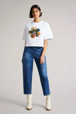 Ted Baker Zsarah White Flower Cropped T-Shirt -TED BAKER Sales Store unnamed file 2116