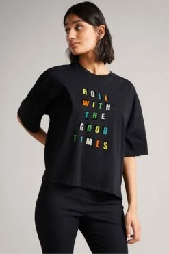 Ted Baker Laurenx Black Roll With The Good Times Graphic T-Shirt -TED BAKER Sales Store unnamed file 2211