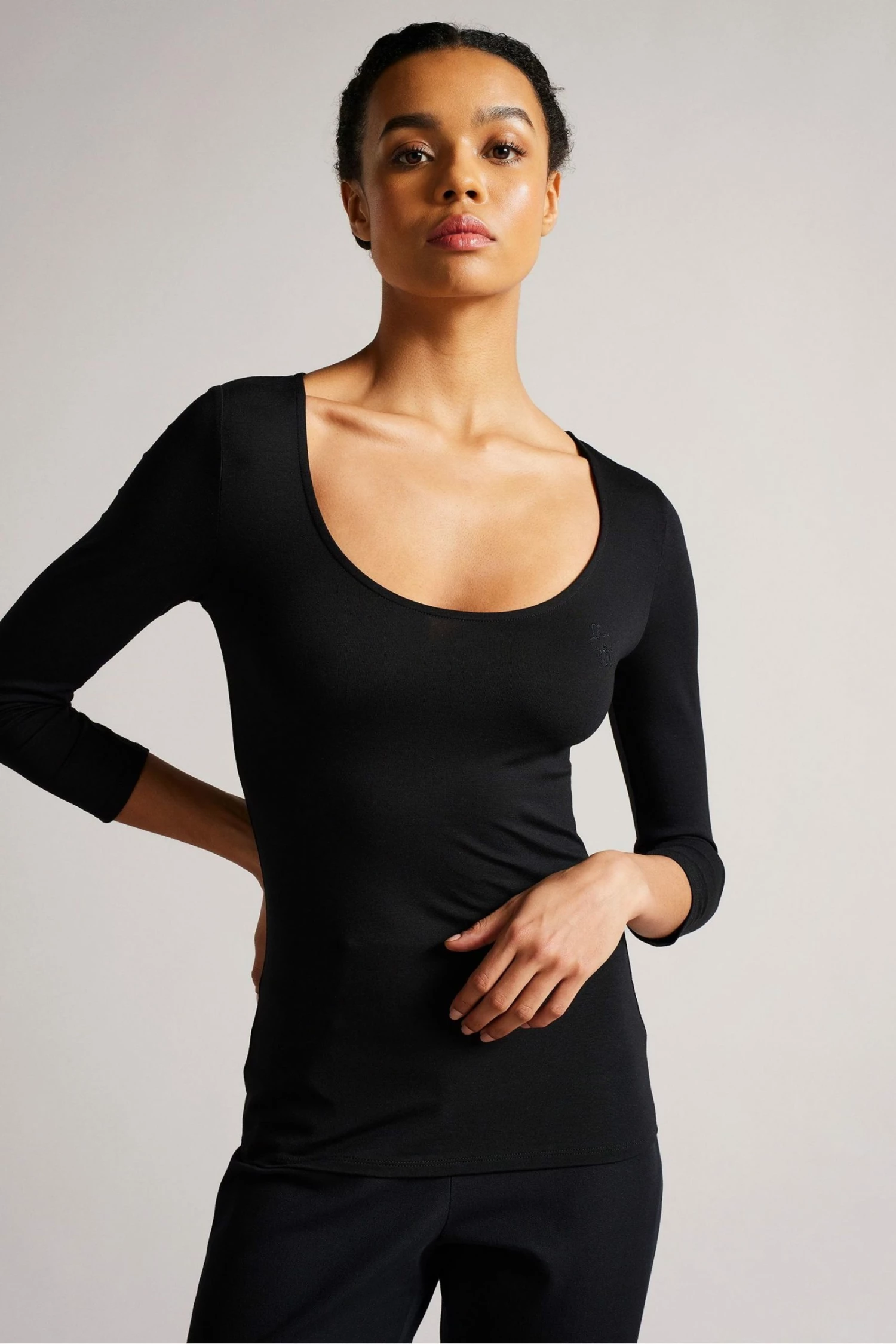 Ted Baker Carsha Black Fitted Scoop Neck Top 3 Ted Baker Carsha Black Fitted Scoop Neck Top