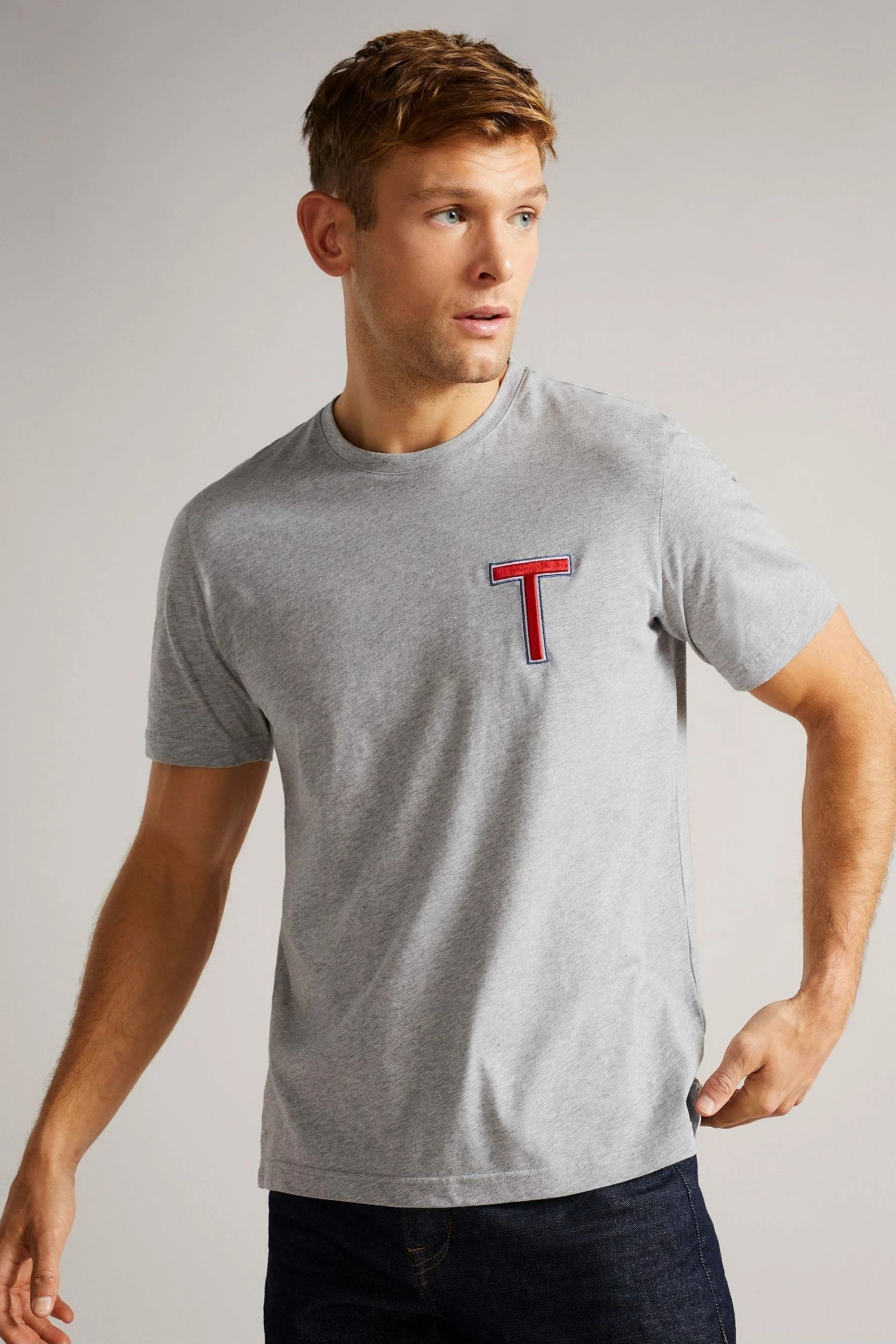 Ted Baker Grey Marl Tedford Short Sleeve Varsity 'T' T-Shirt 3 Ted Baker Grey Marl Tedford Short Sleeve Varsity 'T' T-Shirt