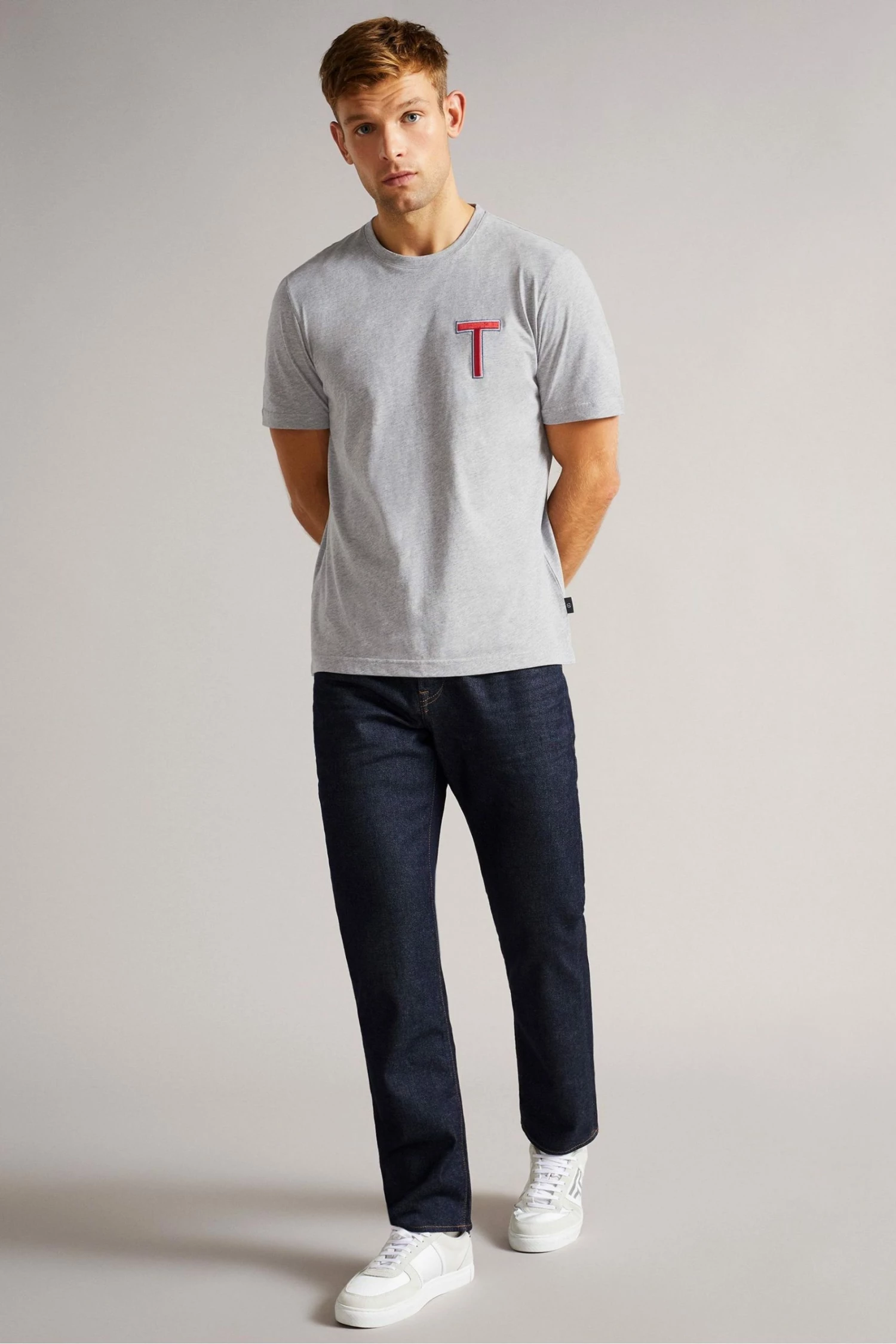 Ted Baker Grey Marl Tedford Short Sleeve Varsity 'T' T-Shirt 5 Ted Baker Grey Marl Tedford Short Sleeve Varsity 'T' T-Shirt - Image 3
