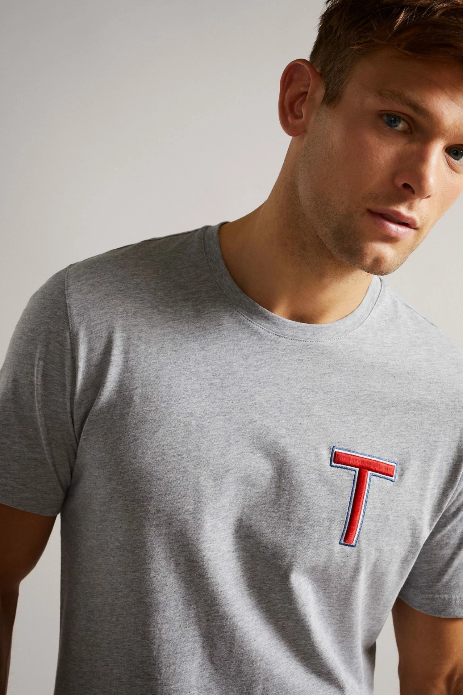 Ted Baker Grey Marl Tedford Short Sleeve Varsity 'T' T-Shirt 6 Ted Baker Grey Marl Tedford Short Sleeve Varsity 'T' T-Shirt - Image 4