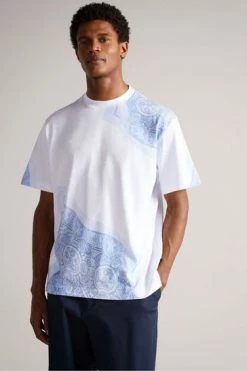Ted Baker Sumatra White Short Sleeve Placement Paisley Printed T-Shirt -TED BAKER Sales Store unnamed file 2321
