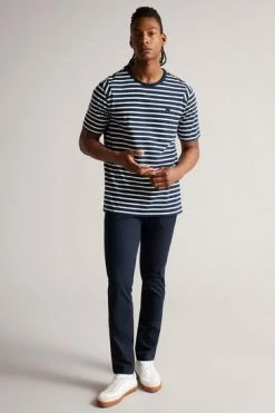Ted Baker Lumsden Navy Blue Breton Stripe T-Shirt -TED BAKER Sales Store unnamed file 2343
