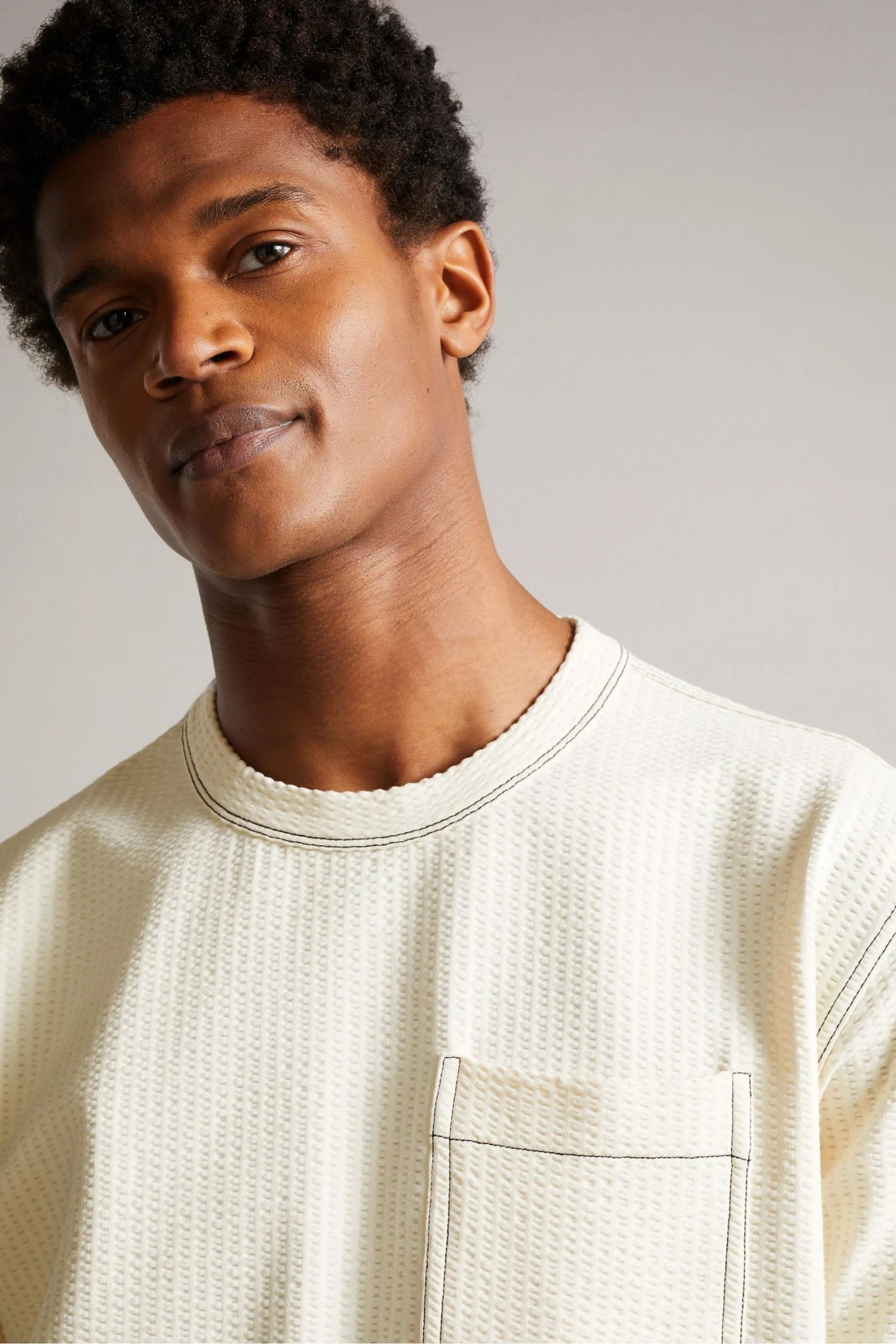 Ted Baker Artizan Ecru Cream Short Sleeve Textured T-Shirt 6 Ted Baker Artizan Ecru Cream Short Sleeve Textured T-Shirt - Image 4