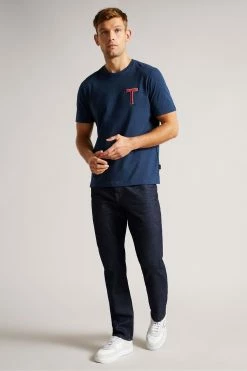 Ted Baker Navy Blue Tedford Short Sleeve Varsity 'T' T-Shirt -TED BAKER Sales Store unnamed file 2440