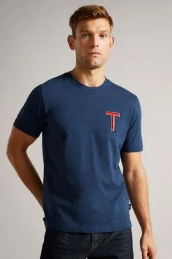 Ted Baker Navy Blue Tedford Short Sleeve Varsity 'T' T-Shirt -TED BAKER Sales Store unnamed file 2443