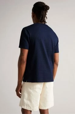 Ted Baker Kingsrd Navy Blue Short Sleeve Stripe Jacquard T-Shirt -TED BAKER Sales Store unnamed file 2452