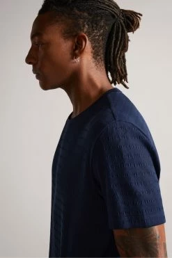 Ted Baker Kingsrd Navy Blue Short Sleeve Stripe Jacquard T-Shirt -TED BAKER Sales Store unnamed file 2453