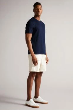 Ted Baker Kingsrd Navy Blue Short Sleeve Stripe Jacquard T-Shirt -TED BAKER Sales Store unnamed file 2454