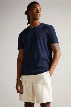 Ted Baker Kingsrd Navy Blue Short Sleeve Stripe Jacquard T-Shirt -TED BAKER Sales Store unnamed file 2456