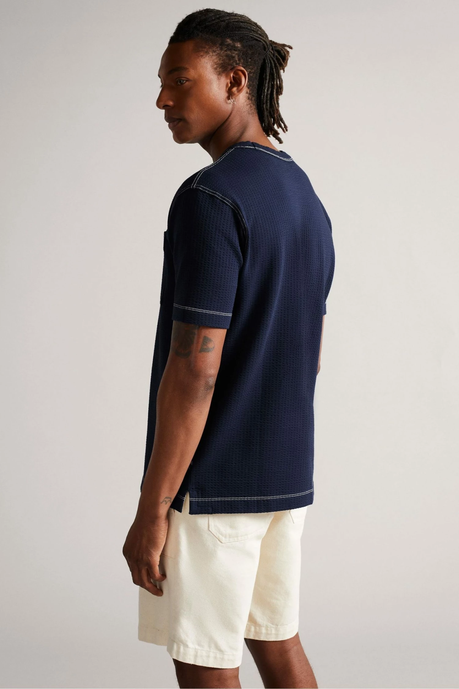 Ted Baker Artizan Navy Blue Short Sleeve Textured T-Shirt 4 Ted Baker Artizan Navy Blue Short Sleeve Textured T-Shirt - Image 2