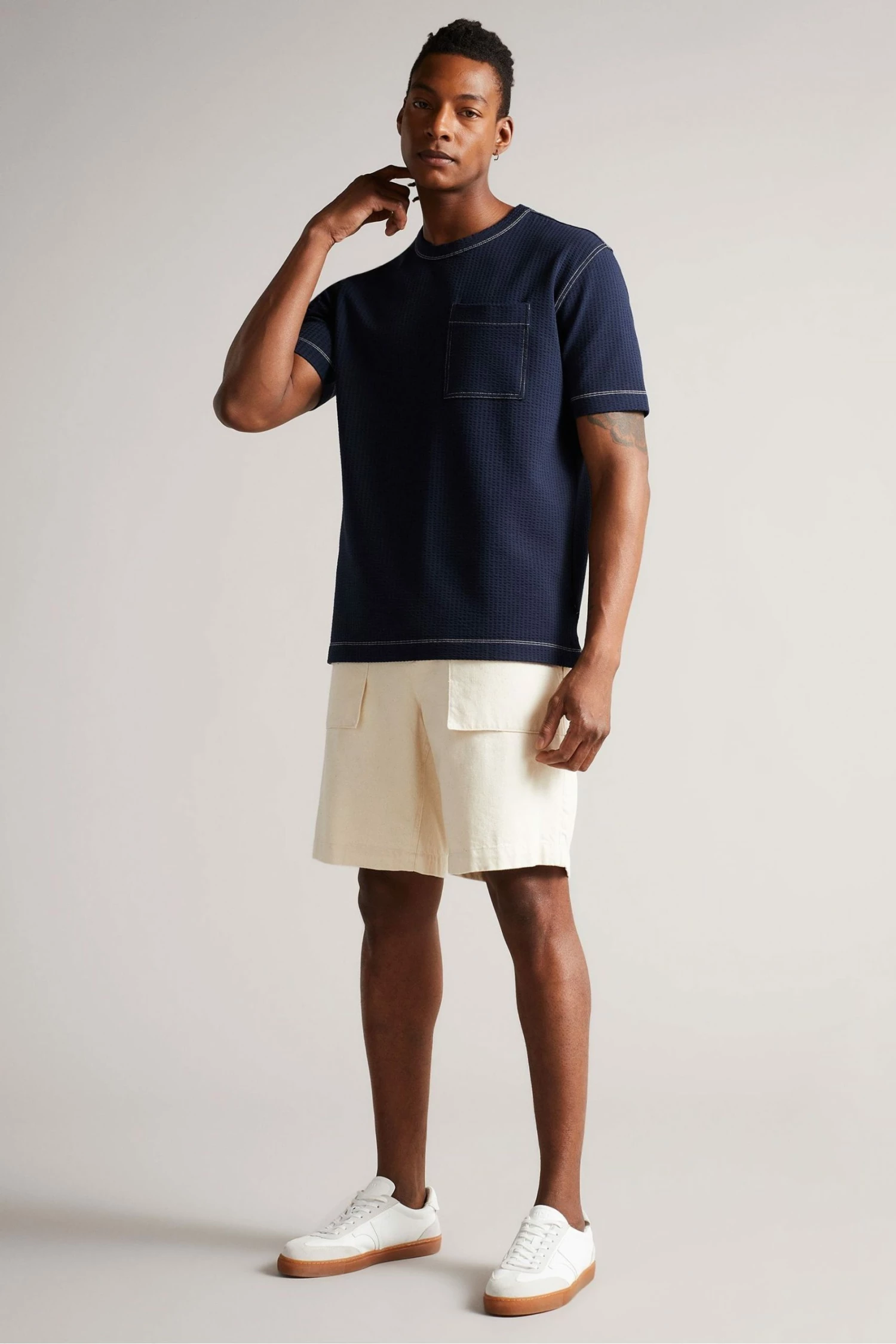 Ted Baker Artizan Navy Blue Short Sleeve Textured T-Shirt 5 Ted Baker Artizan Navy Blue Short Sleeve Textured T-Shirt - Image 3