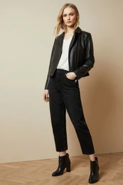 Ted Baker Black Janeal Leather Biker Jacket -TED BAKER Sales Store unnamed file 2577