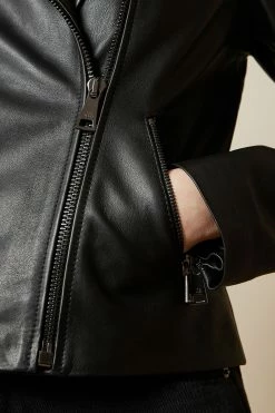 Ted Baker Black Janeal Leather Biker Jacket -TED BAKER Sales Store unnamed file 2579