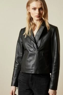 Ted Baker Black Janeal Leather Biker Jacket -TED BAKER Sales Store unnamed file 2580