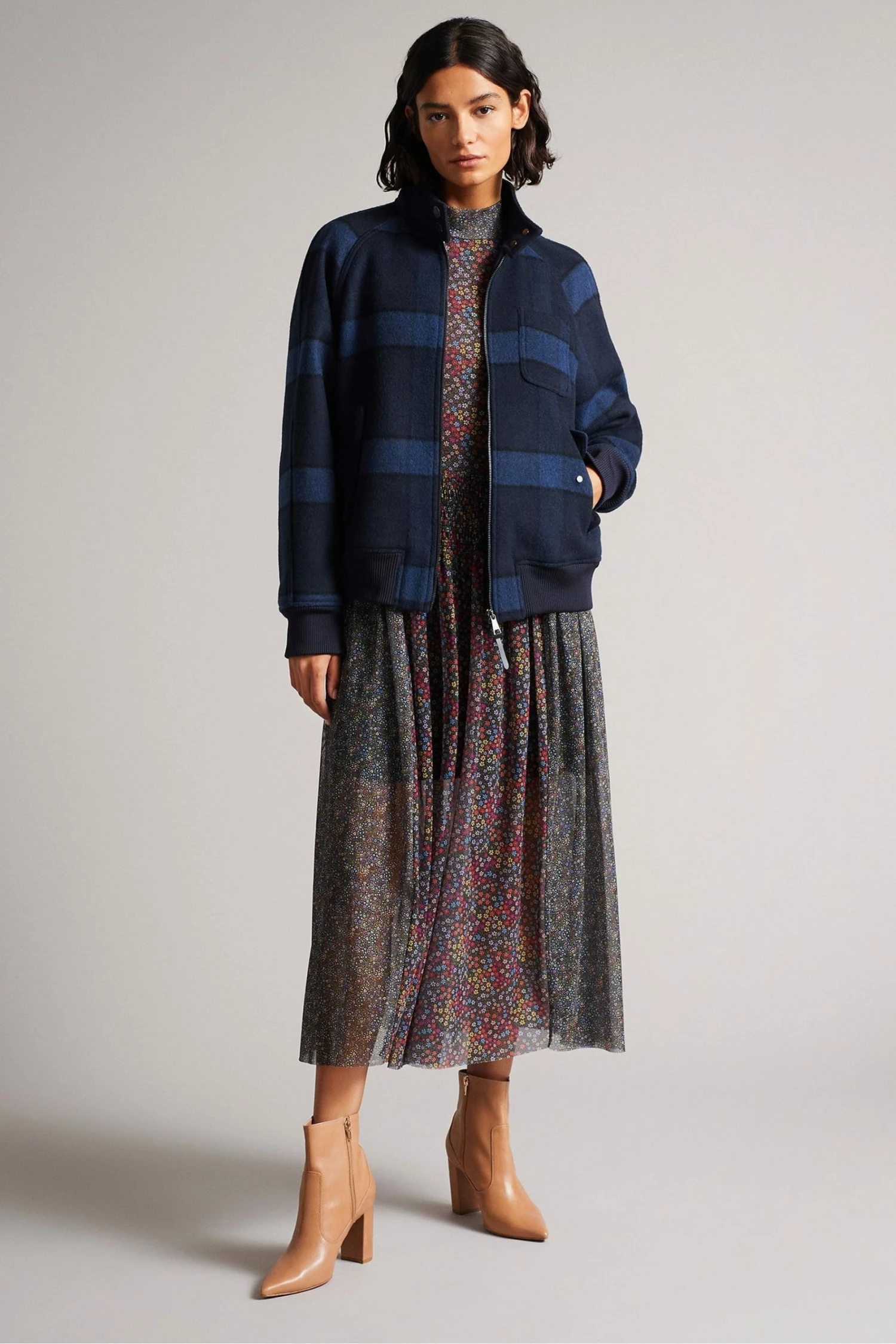 Ted Baker Leinora Blue Relaxed Fit Check Harrington Jacket 4 Ted Baker Leinora Blue Relaxed Fit Check Harrington Jacket - Image 2