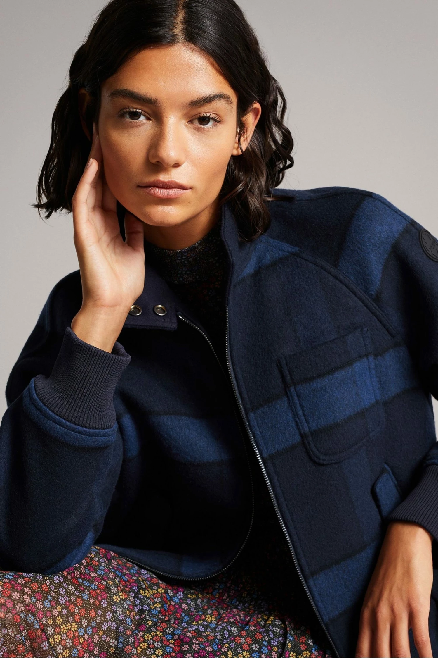 Ted Baker Leinora Blue Relaxed Fit Check Harrington Jacket 5 Ted Baker Leinora Blue Relaxed Fit Check Harrington Jacket - Image 3