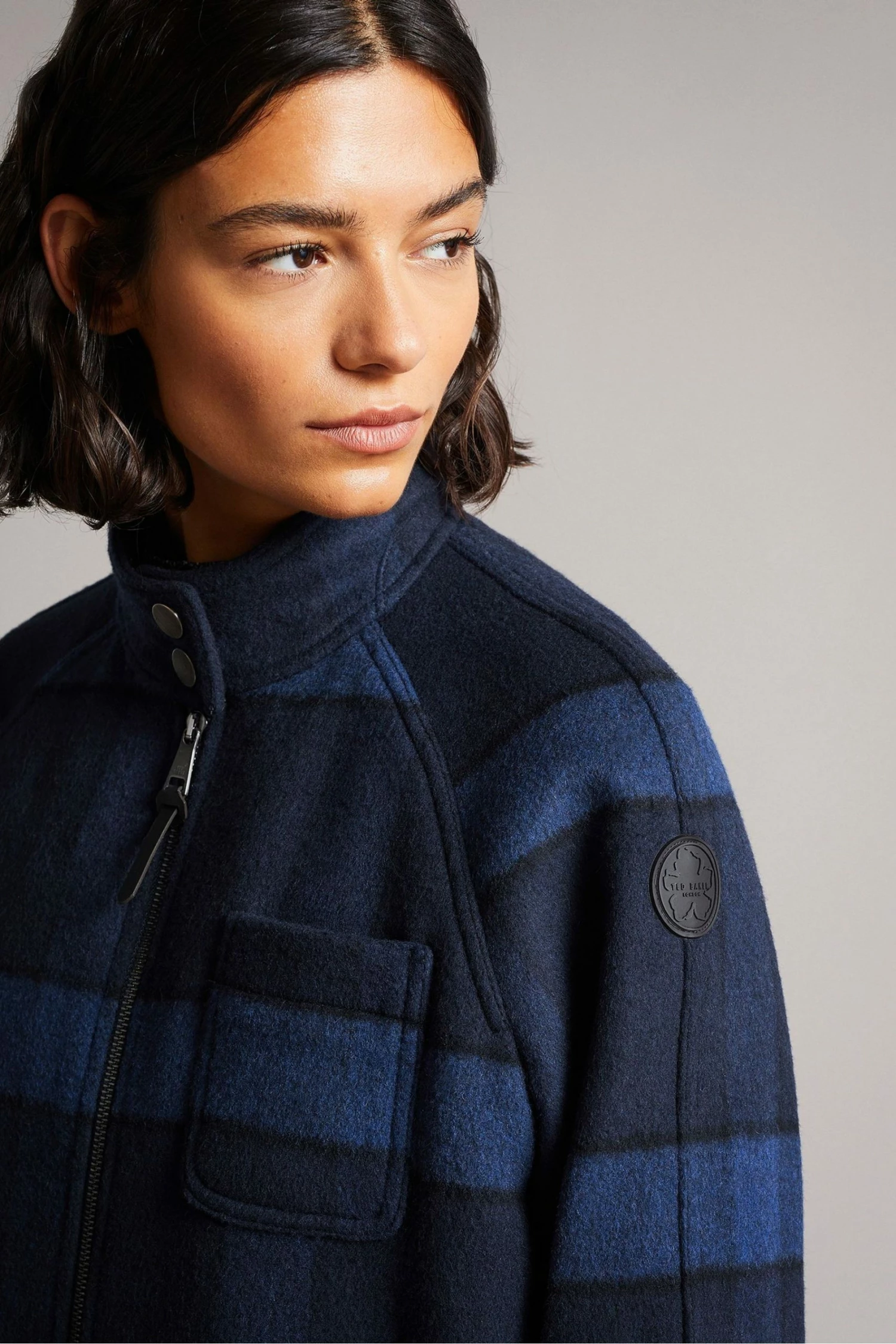 Ted Baker Leinora Blue Relaxed Fit Check Harrington Jacket 6 Ted Baker Leinora Blue Relaxed Fit Check Harrington Jacket - Image 4