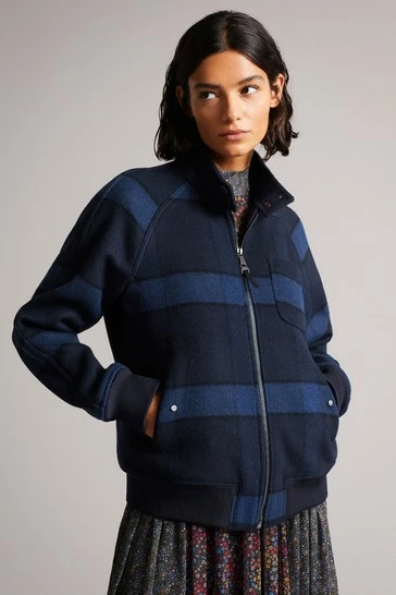 Ted Baker Leinora Blue Relaxed Fit Check Harrington Jacket 8 Ted Baker Leinora Blue Relaxed Fit Check Harrington Jacket - Image 6