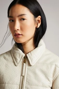 Ted Baker Cream Glorie Cropped Padded Leather Bomber Jacket -TED BAKER Sales Store unnamed file 2644