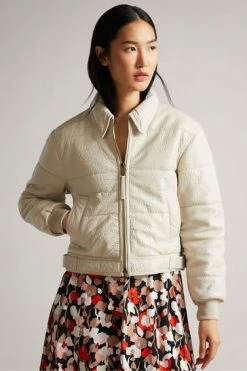 Ted Baker Cream Glorie Cropped Padded Leather Bomber Jacket -TED BAKER Sales Store unnamed file 2646