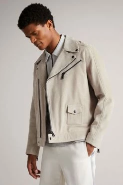 Ted Baker Grey Lowca Suede Biker Jacket -TED BAKER Sales Store unnamed file 2653