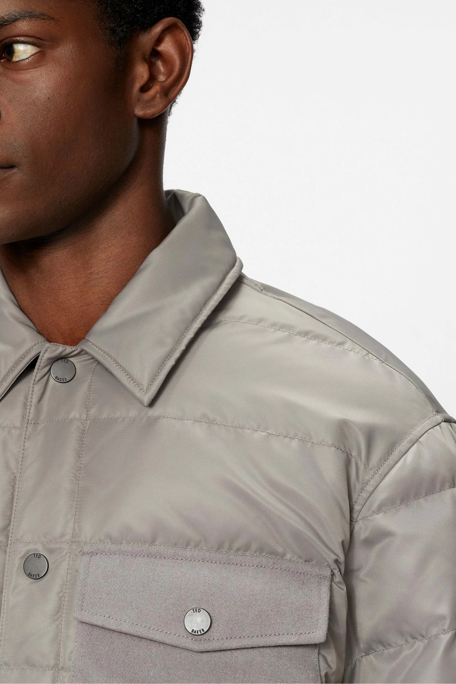 Ted Baker Mens Grey Velosty Quilted Overshirt 6 Ted Baker Mens Grey Velosty Quilted Overshirt - Image 4