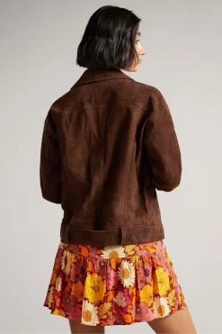Ted Baker Oversized Tiffniy Dk-Brown Suede Biker Jacket -TED BAKER Sales Store unnamed file 2694