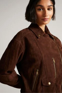 Ted Baker Oversized Tiffniy Dk-Brown Suede Biker Jacket -TED BAKER Sales Store unnamed file 2695
