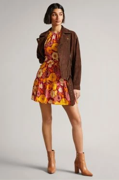 Ted Baker Oversized Tiffniy Dk-Brown Suede Biker Jacket -TED BAKER Sales Store unnamed file 2697