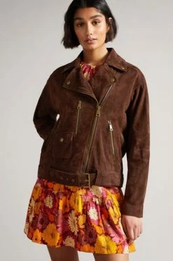 Ted Baker Oversized Tiffniy Dk-Brown Suede Biker Jacket -TED BAKER Sales Store unnamed file 2698