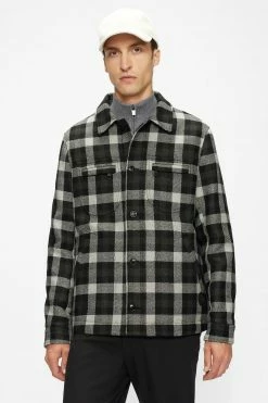 Ted Baker Grey Incline Checked Wool Wadded Overshirt